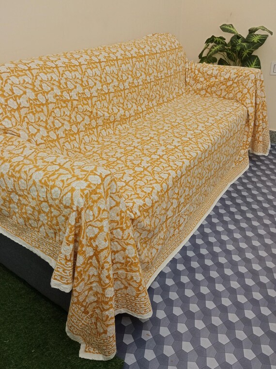 Floral Kantha Quilt Handmade Cotton Kantha Quilt HandBlock Print Bedding Bedspreads Block Print Light Weight Full Size Quilted Bedding