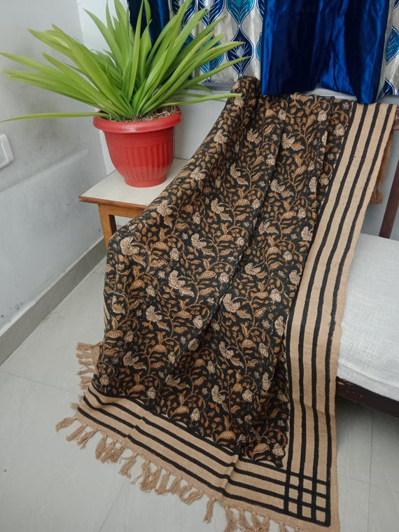 Bohemian Cotton Throw Handmade Blanket with Handblock Print, Boho Tassels & Vintage Design for Sofa, Couch Stylish Home Décor in Cozy