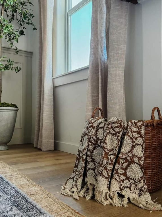 Bohemian Cotton Throw Handmade Blanket with Handblock Print, Boho Tassels & Vintage Design for Sofa, Couch Stylish Home Décor in Cozy
