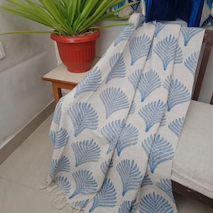 Handmade throw blanket couch rust floral block print throw, Indian Hand Loomed Block Printed Throws, Sofa Cover, Home Decor.