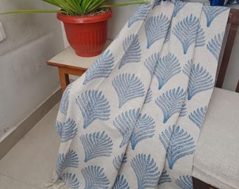 Handmade blanket couch rust floral block print throw, Indian Hand Loomed Block Printed Throws, Sofa Cover, Home Decor.