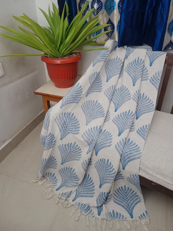 Handmade throw blanket couch rust floral block print throw, Indian Hand Loomed Block Printed Throws, Sofa Cover, Home Decor.