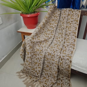 Handmade Cotton blanket and throws for bedroom, Hand block printed throw blanket, Floral throw blanket, Unique holiday gift for mom.