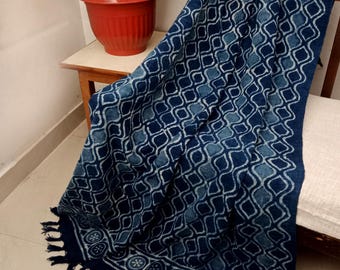 Handwoven Cotton Throw Blanket – Boho Tassels, Handblock Print