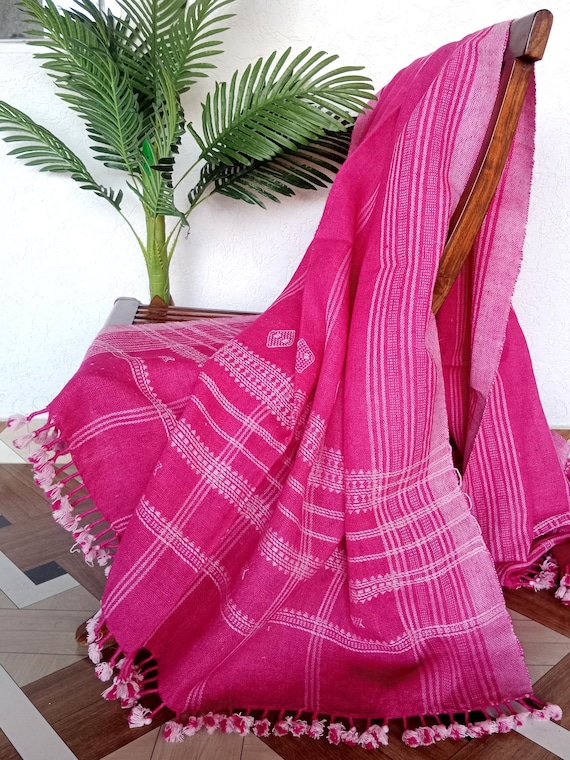 Artisan Handwoven Bhujodi Wool Throw Blanket | Indian Wool Bed Throw for Living Room or Bedroom | Cozy, Natural Home Decor Accent Piece