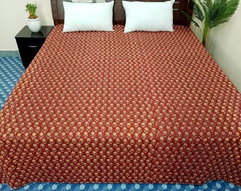 HandBlock Print Kantha Quilt Bedding Floral Handcrafted Cotton Bedspread Handmade Cotton Kantha Quilt Full Size Bedding Bedspread