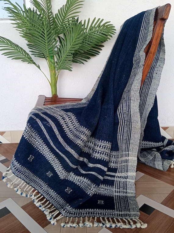Indian Handmade Wool Throw Blanket | Bhujodi Blanket | Wool Blanket in Handwoven Wool Throw Blanket Cottage Living Room Décor