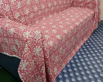 Ajrakh Print Floral Kantha Quilt Handmade Cotton Kantha Quilt HandBlock Print Bedding Bedspreads Block Print Light Weight Full Size Quilt