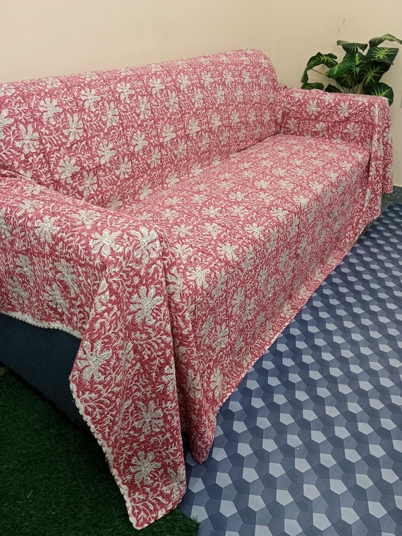 Ajrakh Print Floral Kantha Quilt Handmade Cotton Kantha Quilt HandBlock Print Bedding Bedspreads Block Print Light Weight Full Size Quilt