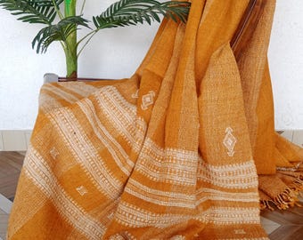 Cozy Wool Throw Blanket – Handcrafted Bed Throw, Vintage Bohemian Style Winter Blanket for Sofa or Bed, Rustic Warm Handmade Decor Gift