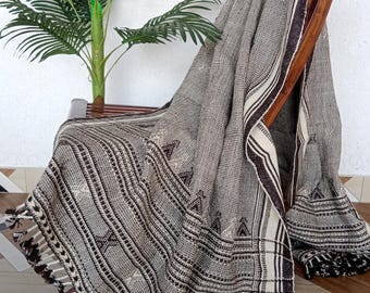 Handmade Bhujodi Wool Throw Blanket | Indian Wool Throw for Sofa or Bed | Cozy Vintage Handwoven Accent for Cottage or Rustic Home Decor