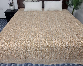 HandBlock Print Bedding Floral Kantha Quilt Handmade Cotton Kantha Quilt Block Print Light Weight Full Size Bedding Bedspread