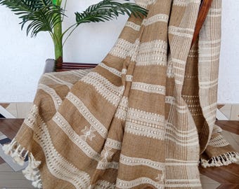 Handwoven Bhujodi Wool Throw Blanket: Indian Decor  Vintage Bohemian Style Winter Blanket for Sofa or Bed, Rustic Warm Handmade Decor Gift