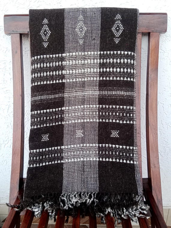 Indian Handmade Wool Throw Blanket | Bhujodi Blanket | Wool Blanket in Handwoven Wool Throw Blanket Cottage Living Room Décor