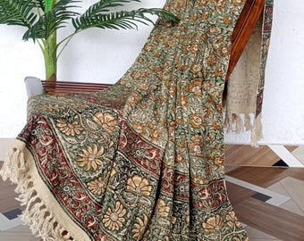 Floral Multicolor Cotton Throw Blanket Handcrafted Block Print Design Rustic Boho Bed or Sofa Throw with Tassel Fringe