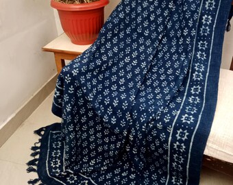 Hand Block Print Cotton Throw Blanket with Tassels – Hand Loomed Sofa Décor