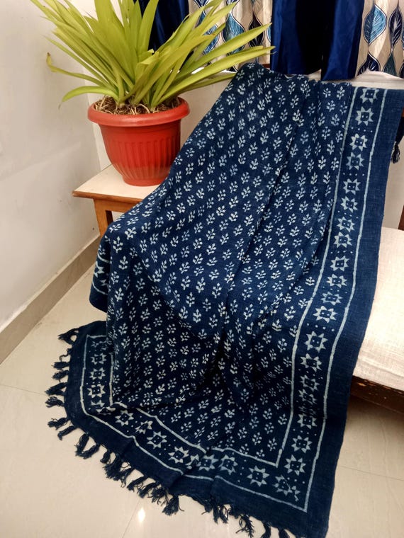 Handmade Throw Handblock print Throw Cotton Throw Blanket Tassels Hand Loomed Super Soft Block Print Cotton Sofa Throw Sofa Decor.