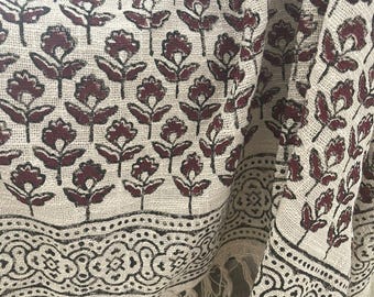 Handmade Floral Cotton Throw Blanket, Hand Block Printed