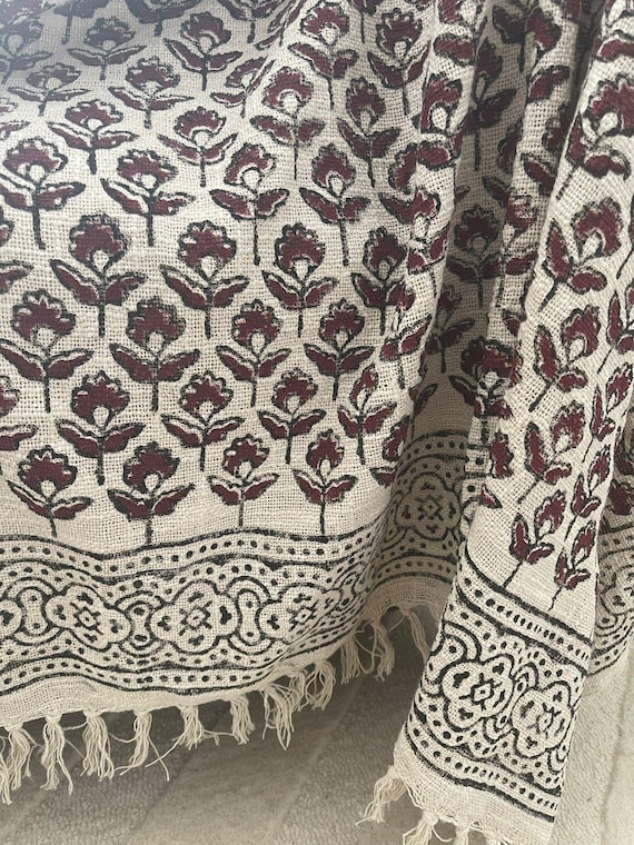 Handmade Cotton blanket and throws for bedroom, Hand block printed throw blanket, Floral throw blanket, Unique holiday gift for mom.
