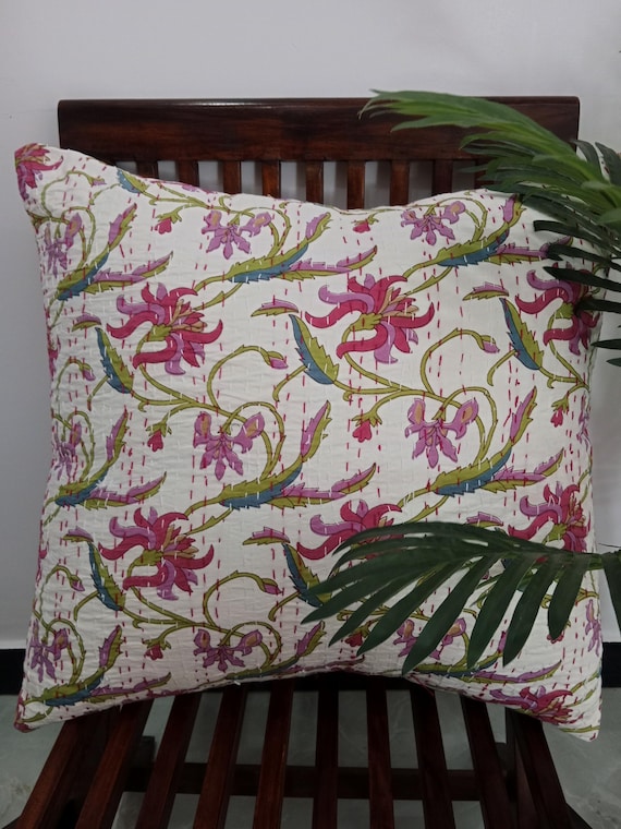 Handmade Kantha Work Hand stitched Pillow Covers Cushion Covers Customize Size Pillows Shames Pillows Hand block Print