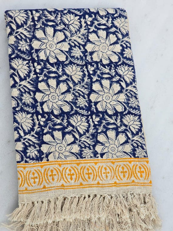 Vintage Inspired Throw Handmade Throw Floral Print Cotton Blanket Decorative with Tassels Hand Loomed early American bed throws