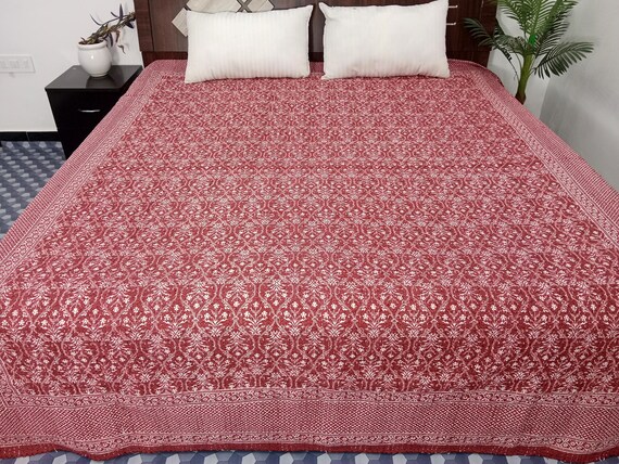 HandBlock Print Bedding Floral Kantha Quilt Handmade Cotton Kantha Quilt Block Print Light Weight Full Size Bedding Bedspread