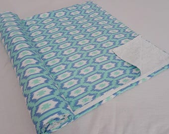 Handmade Kantha Quilt, Floral Block Print Cotton Quilt, Blue Multicolor Bedspread, Lightweight Blanket, Boho Bedding Queen Coverlet