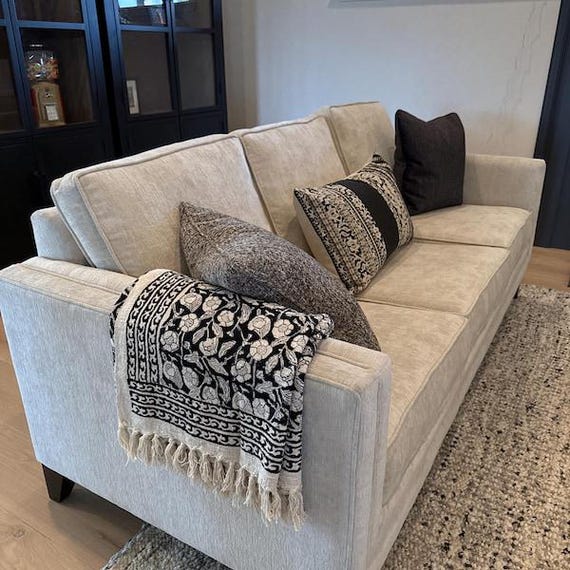 Premium Inspiration Handmade Throw Handblock Print Throw Cotton Throw Blanket Sofa Decor Room Decor Tassels Hand Loomed Soft Blankets