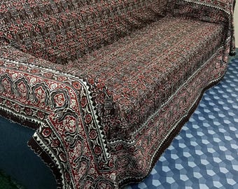 Floral Print Kantha Quilt: Handmade Cotton Block Print Bedspread