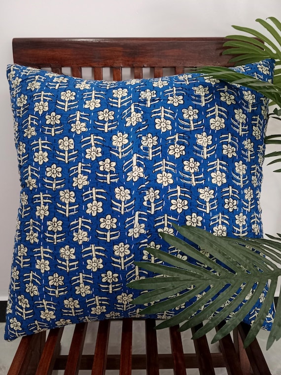 Handmade Kantha Work Hand stitched Pillow Covers Cushion Covers Customize Size Pillows Shames Pillows Hand block Print