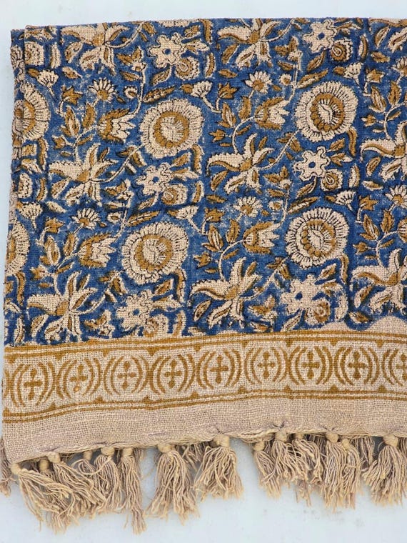 Vintage Inspired Throw Handmade Throw Floral Print Cotton Blanket Decorative with Tassels Hand Loomed early American bed throws