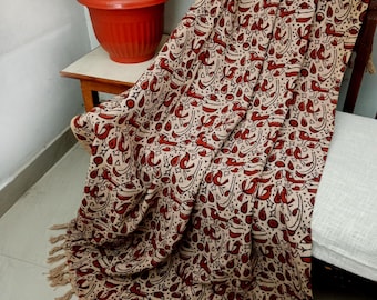 Hand Block Printed Cotton Throw Blanket, Floral Design