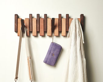 Beech Wood Piano Coat Rack, Space Saving Flip Down Magnetic Hook Rack for Coat Hat Towel, Multifunctional Wall Organizer, Entryway Storage