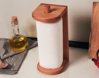 Solid Wood Paper Towel Holder, Free Standing Wall Mounted Towel Rack, Handmade Countertop Roll Holder, Minimalist Kitchen Decor Gift for Mom