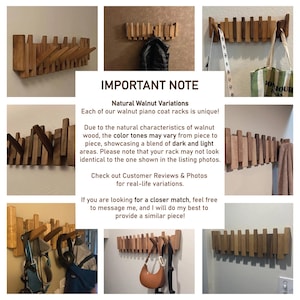 Solid Wood Piano Coat Rack, Wall Mounted Handmade Coat Hat Hanger Backpack Holder, Flip Down Piano Keys Shaped Hook Rack, Housewarming Gift image 8
