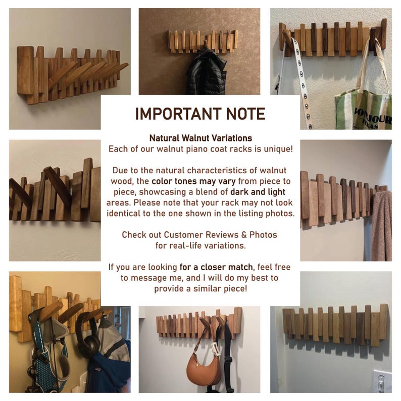 Solid Wood Piano Coat Rack, Wall Mounted Handmade Coat Hat Hanger Backpack Holder, Flip Down Piano Keys Shaped Hook Rack, Housewarming Gift image 8