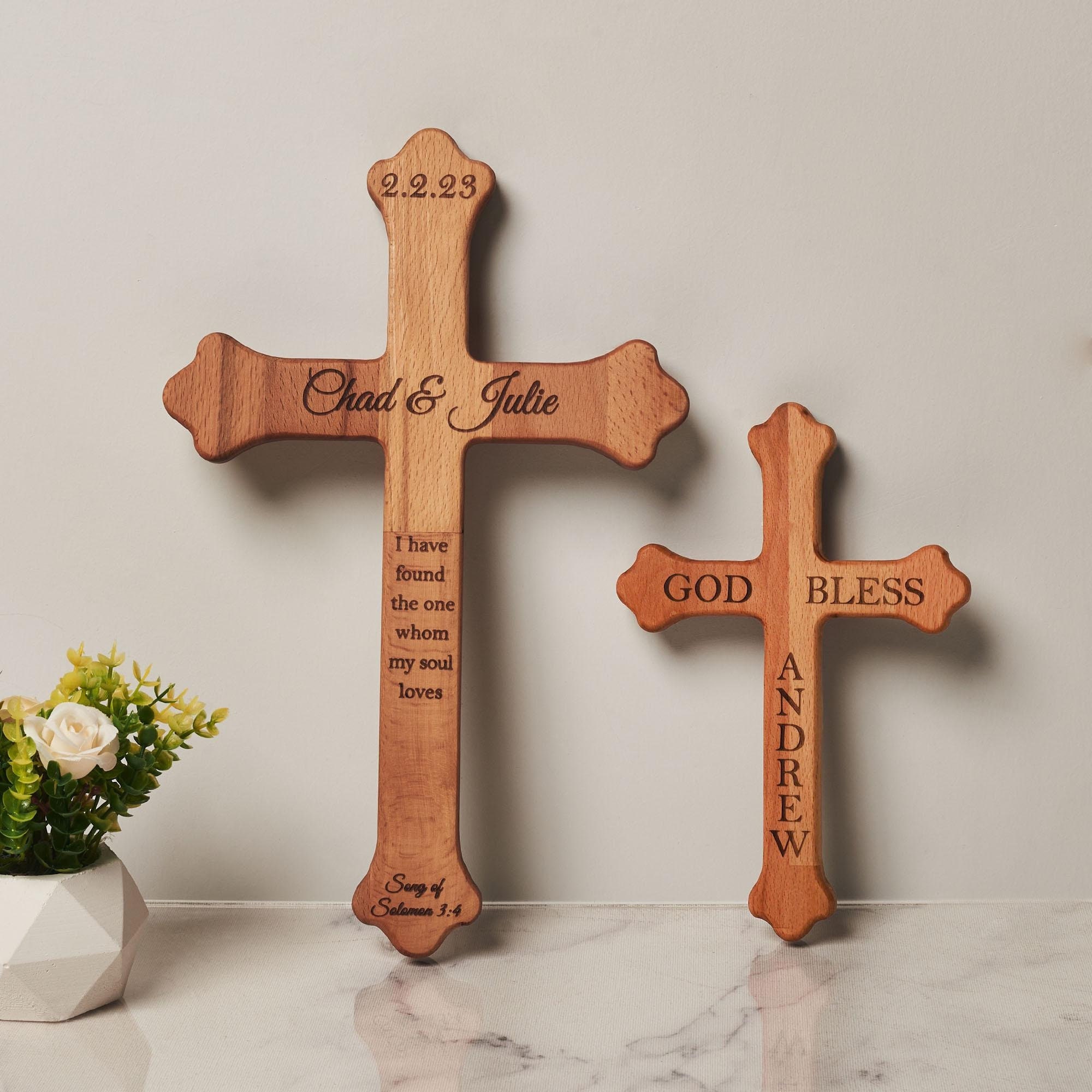 CROSS クロス 木製ロゴプレート Personalized Wooden Cross, Christening Newborn Baby Boy Girl