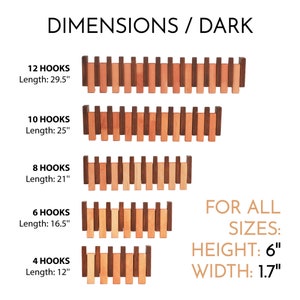 Peut inclure: Un ensemble de crochets en bois de style cl&ocirc;ture de diff&eacute;rentes tailles, allant de 4 &agrave; 12 crochets. Les crochets sont en bois brun fonc&eacute; et brun clair et mesurent 15,24 cm de haut et 4,32 cm de large. Les crochets sont pr&eacute;sent&eacute;s sur un fond blanc.