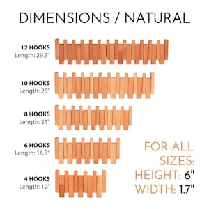 Peut inclure: Crochets muraux en bois de cinq tailles diff&eacute;rentes, allant de 4 &agrave; 12 crochets. Chaque crochet mesure 15,2 cm de haut et 4,3 cm de large. Les crochets sont en bois naturel et ont un aspect rustique.