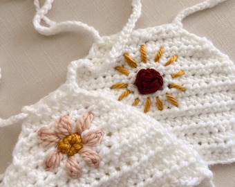 Toddler/Baby crochet halter crop top with embroidered design