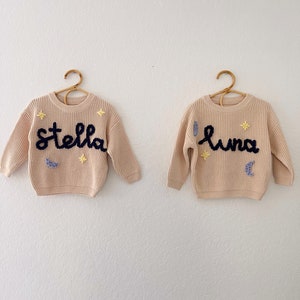 Custom and personalized name or word hand embroidered baby and toddler knit sweater image 8