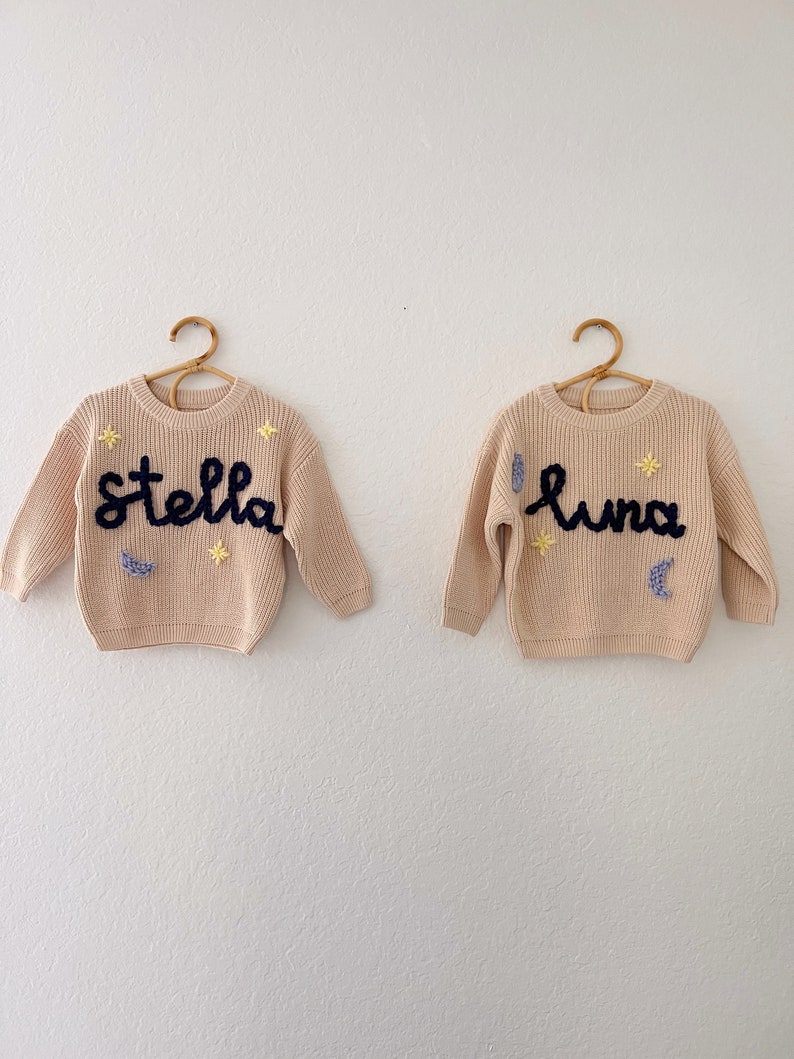 Custom and personalized name or word hand embroidered baby and toddler knit sweater image 8