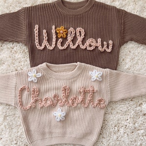 Custom and personalized name or word hand embroidered baby and toddler knit sweater image 6