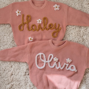 Custom and personalized name or word hand embroidered baby and toddler knit sweater image 7