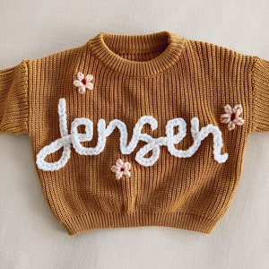 Custom and personalized name or word hand embroidered baby and toddler knit sweater image 2