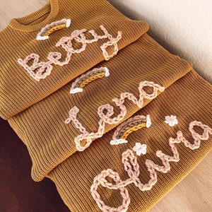 Custom and personalized name or word hand embroidered baby and toddler knit sweater image 4