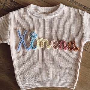 Custom and personalized name or word hand embroidered baby and toddler knit sweater image 5