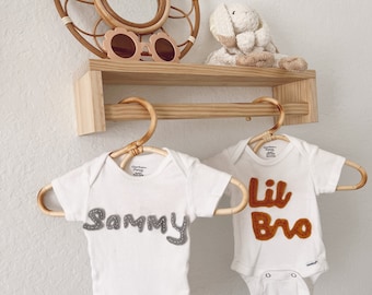 Newborn/infant baby customized name felt embroidered onesie