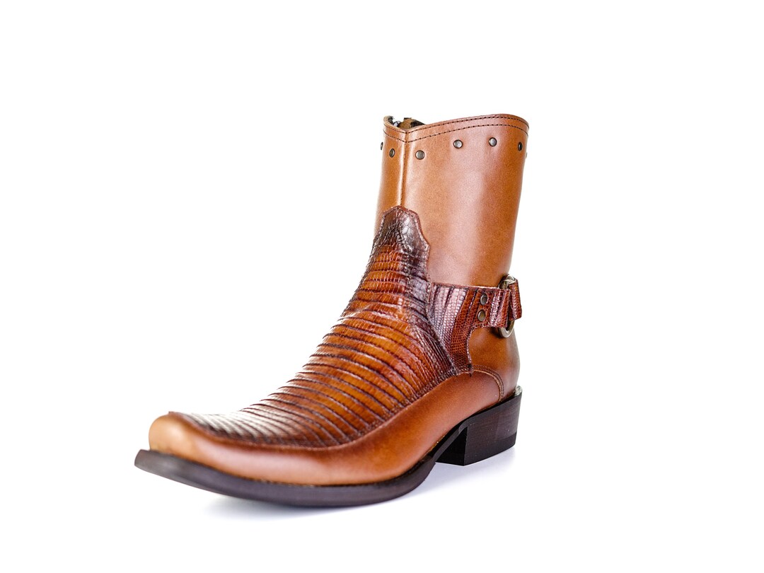 Men's Western Boots Vintage Ankle Boot Lizard Zip Retro Etsy