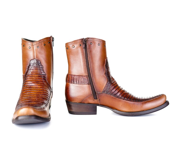Men's Western Boots Vintage Ankle Boot Lizard Zip Retro Etsy
